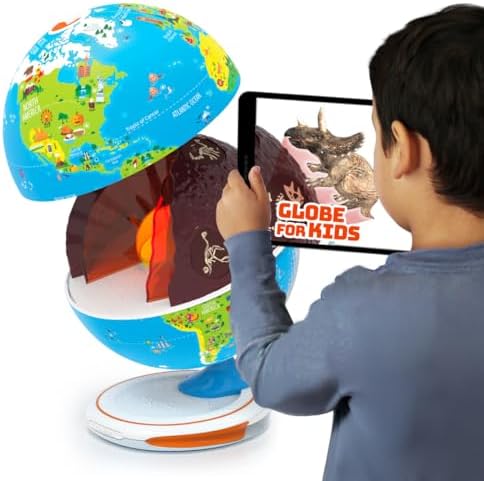 Child using tablet with PlayShifu Orboot Earth Explorer AR globe